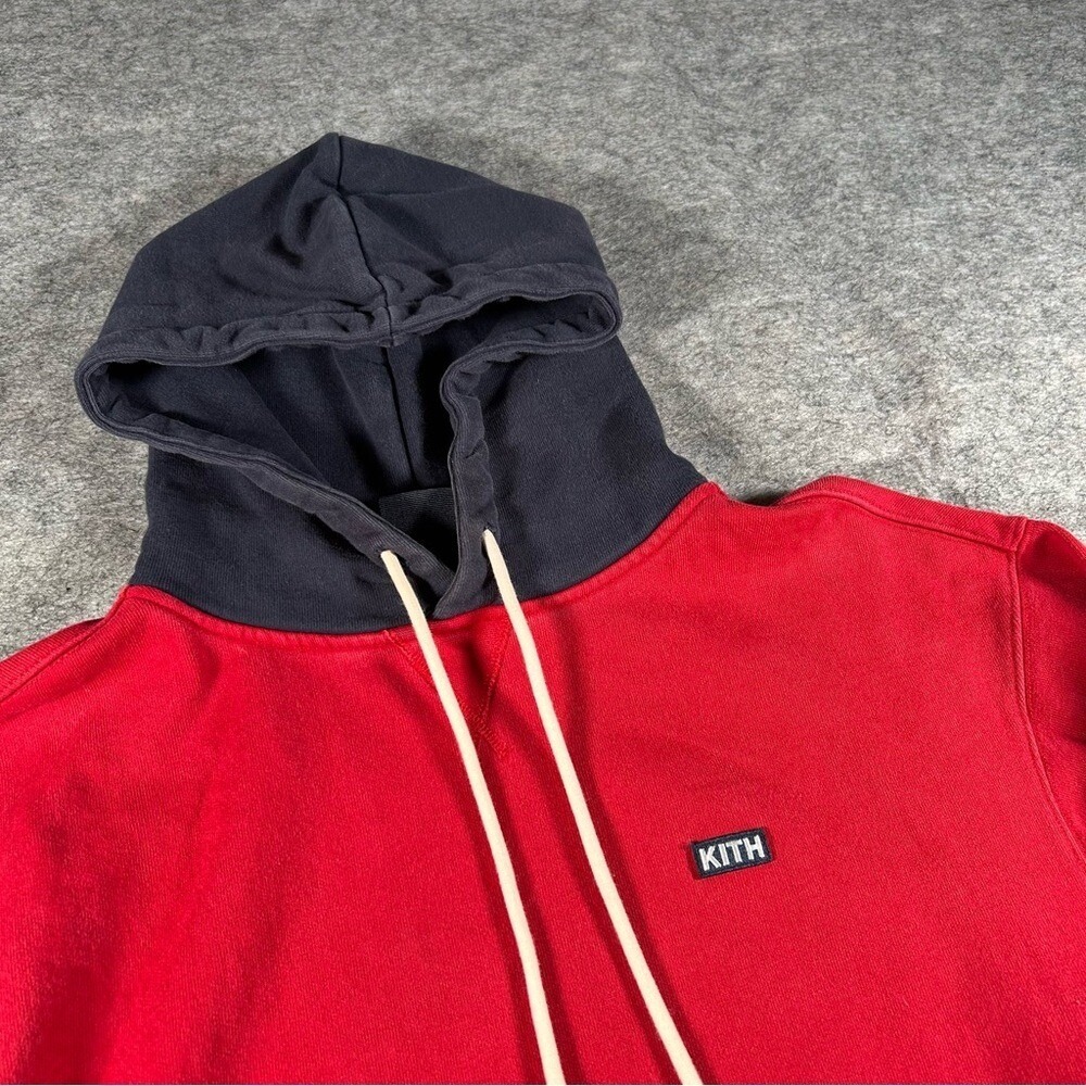 Kith Hoodie Mens Large Red Blue Colorblock Pullover Two Tone Contrast Sweatshirt - Picture 2 of 6